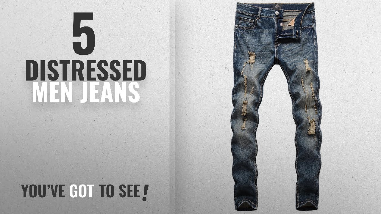 Top 10 Distressed Men Jeans [ Winter 2018 ]: ZLZ Men's Ripped Skinny Distressed Destroyed Slim Fit