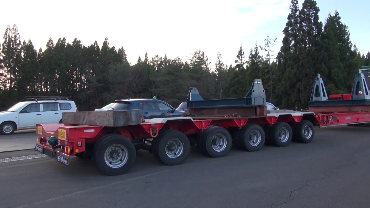 電材重機㈱ Goldhofer 社製 6軸マルチトレーラー現場入場（バック走行