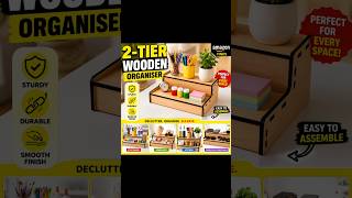 🔥 2-Tier Wooden Organizer ✨ Best Amazon Find for Desk Setup! #shorts