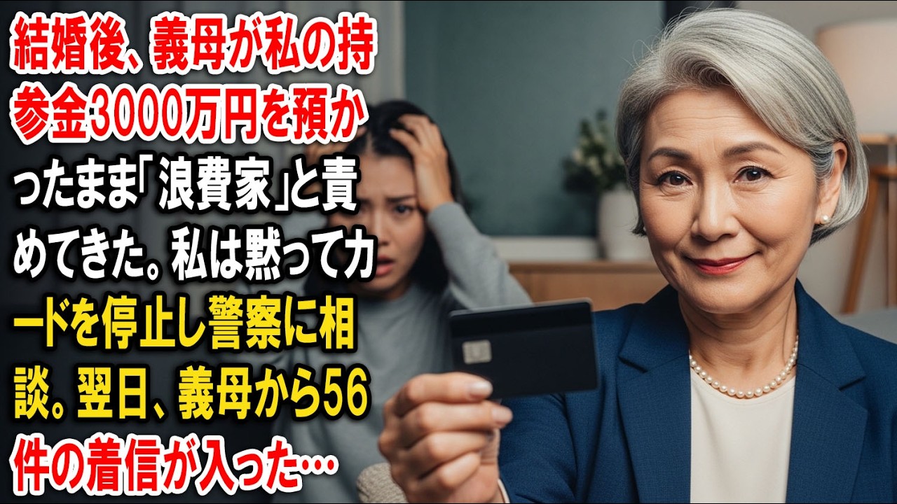結婚後、義母が私の持参金3000万円を預かったまま「浪費家」と責めてきた。私は黙ってカードを停止し警察に相談。翌日、義母から56件の着信が入った…【婆媳故事】【靜默復仇】