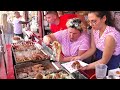 Street food in gdansk poland sausages grilled meat pork steaks wrap langos kurtos pizza