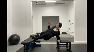 Box Elevated Short Lever Adductor Side Plank with Rotation