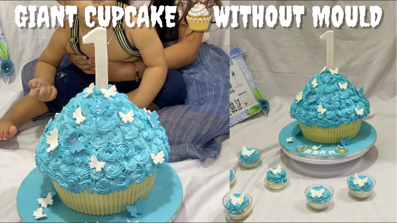 1st Birthday CAKE SMASH - GIANT Cupcake - How to TUTORIAL - baking