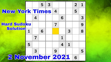 New York Times Sudoku Solution || Level Hard || 2 October 2021