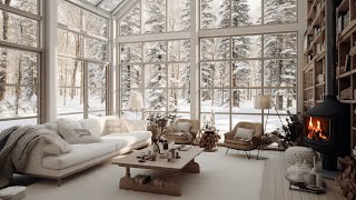 Tranquil Winter Forest Snowfall Cozy Fireplace Ambience For Stress Relief And Better Sleep