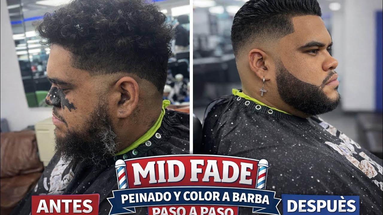  Cómo hacer Mid fade color a barba ,peinado paso a paso 