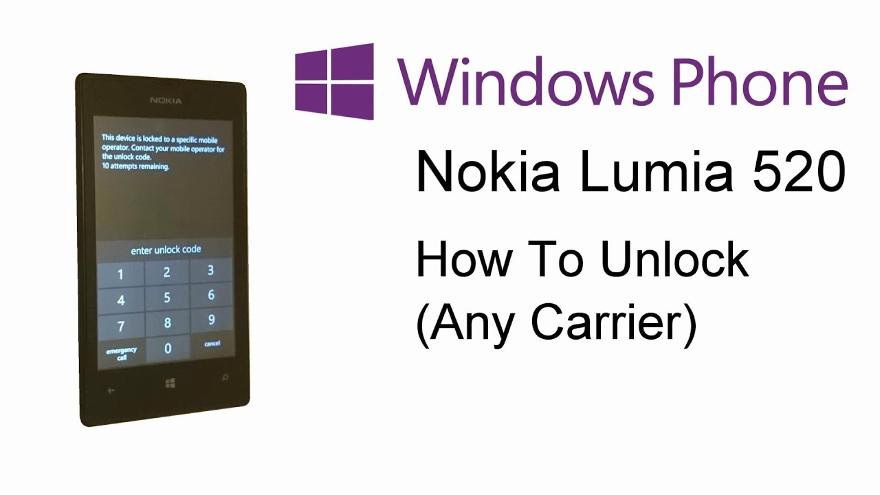 Nokia Lumia 520 525 530 535 540 625 630 830- How to unlock (Any Carrier,  Network Provider) - YouTube