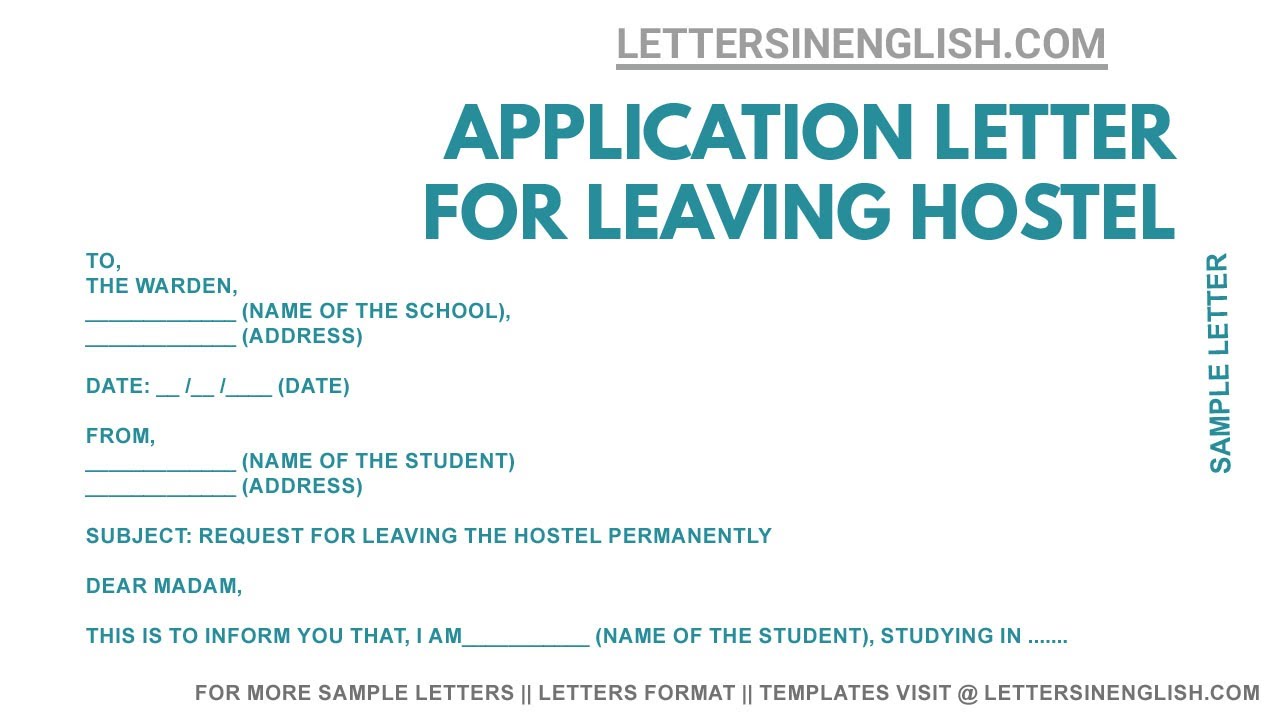 application letter for leaving hostel permanently