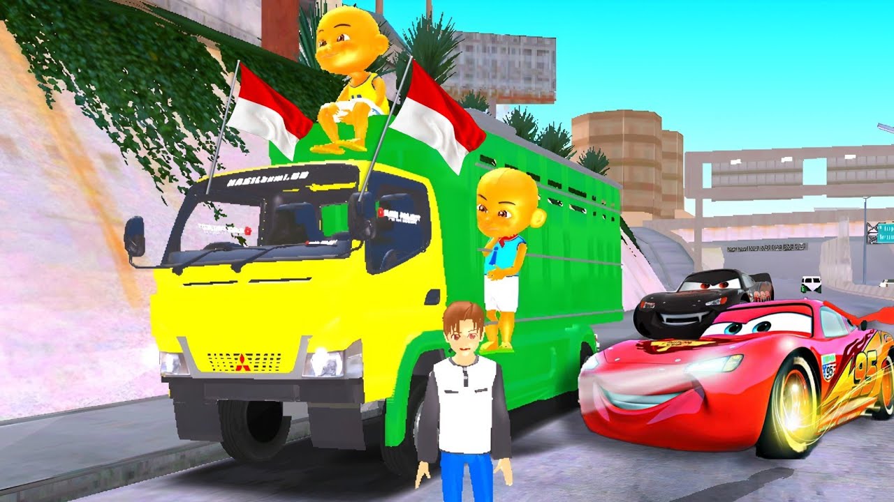 upin ipin dan yuta kirim paket dengan mobil truk pengangut