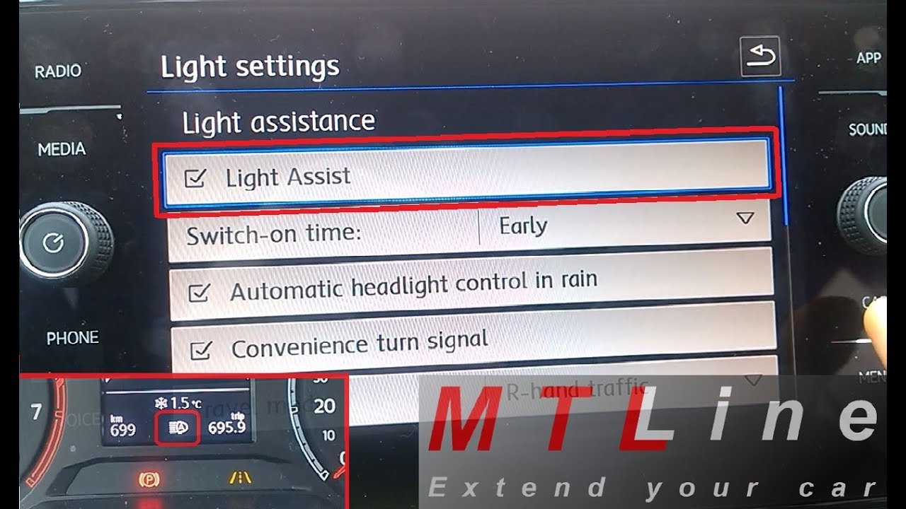 VW TRoc, MY2018 Light Assist activation (automatic switching between low/high beams) YouTube