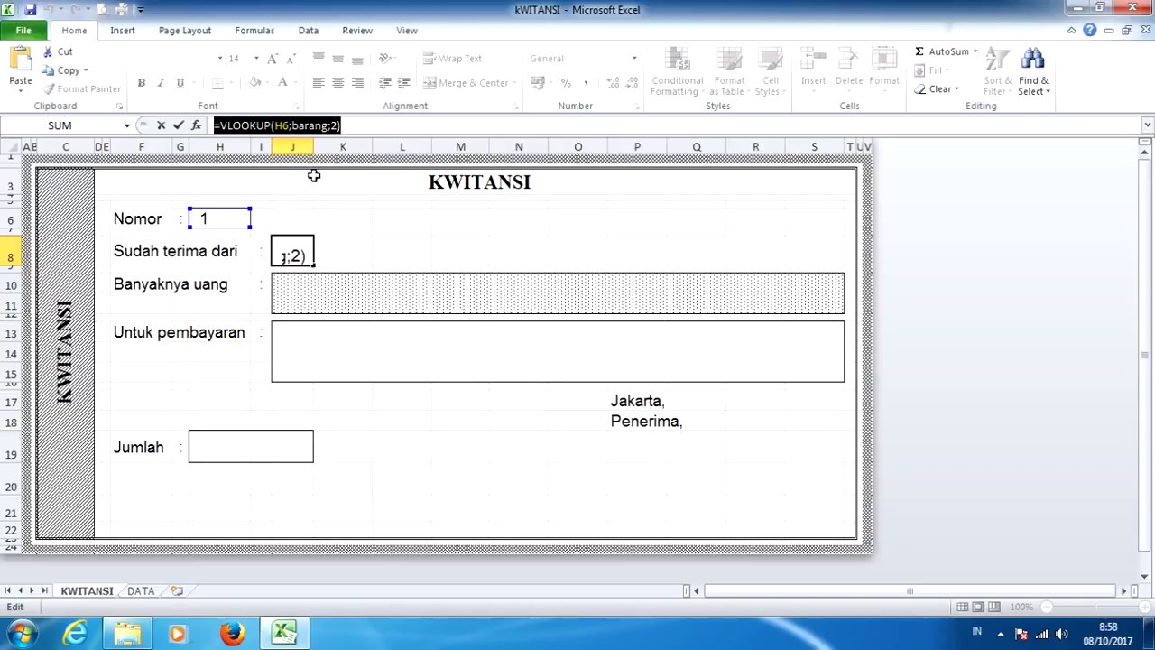 Cara Membuat Kwitansi Dengan Rumus Vlookup Dan Rumus Terbilang