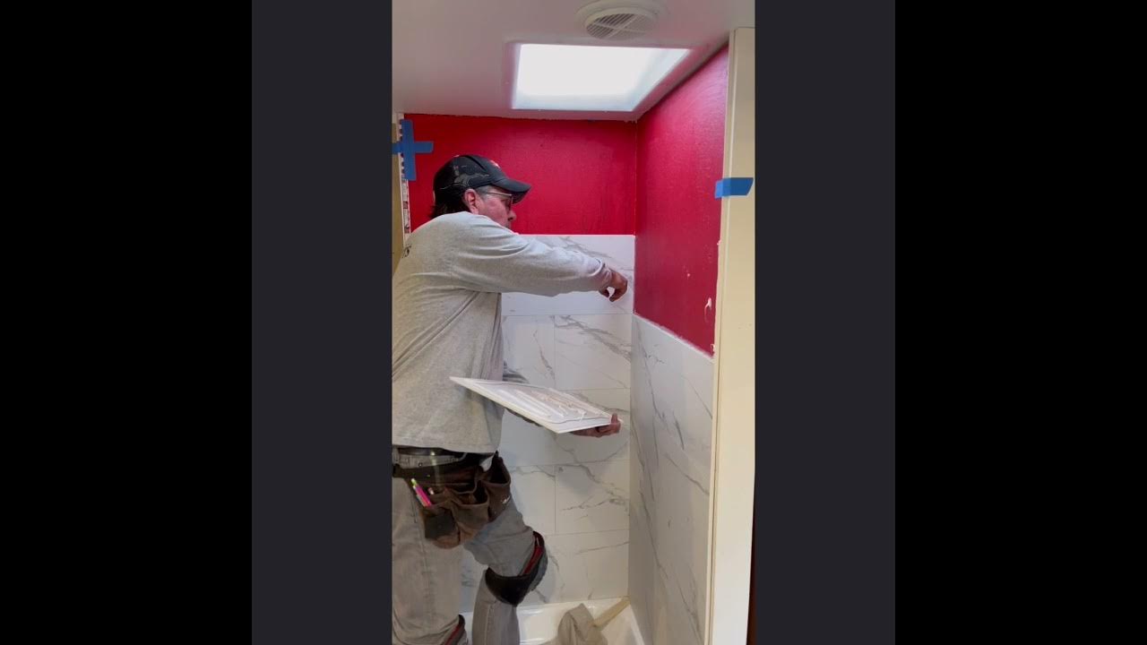 RV shower interlocking vinyl tile install YouTube