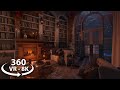 360 vr  stormy library night  relaxing ambience experience  fireplace rain  thunder sounds 8k