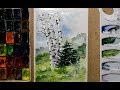 Рисуем пейзаж с березами  акварелью /  Drawing a landscape with birches in watercolor