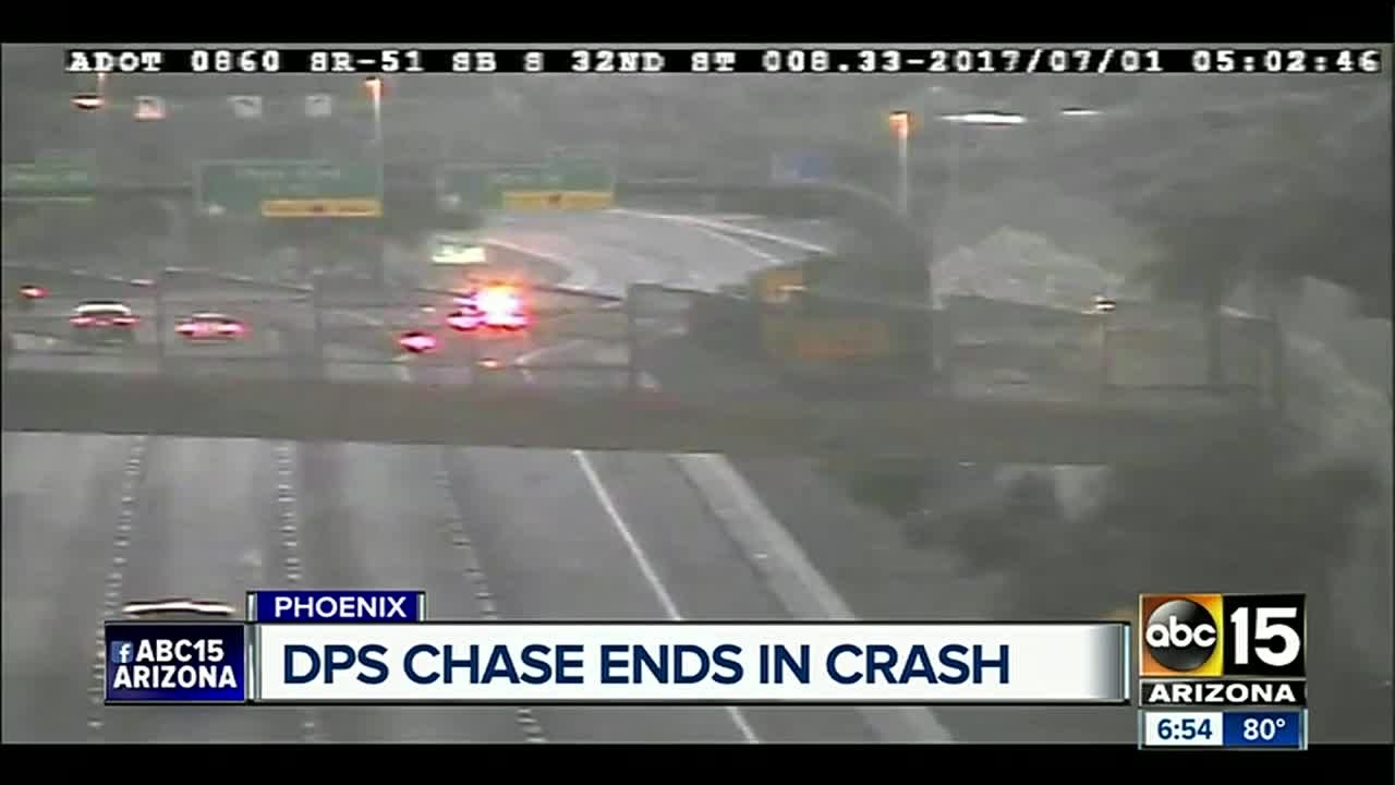 DPS searching for suspect after car crashes in pursuit on SR-51 - YouTube