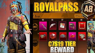A8 Royal Pass Tier Rewards Is Here | Free Gun Skin & Free Outfit | Season 19 Tier Rewards |PUBGM screenshot 1