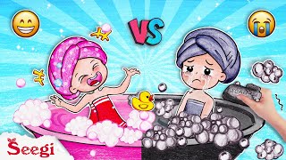 The Bubble Bath Song | PINK vs BLACK Emoji Bathtub | Seegi Nursery Rhymes &amp; Kids Songs