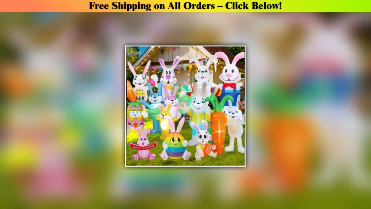 Easter Outdoor Holiday Decorations Blow Up Inflatable Rabbit Decor Built-in LED Lights Yard Garden
