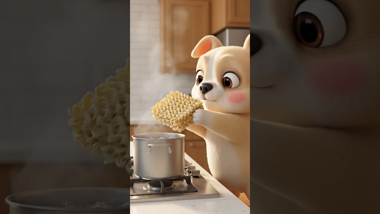 A Puppy Goes Shopping to Cook Noodles for the Whole Family 🐶🍜
