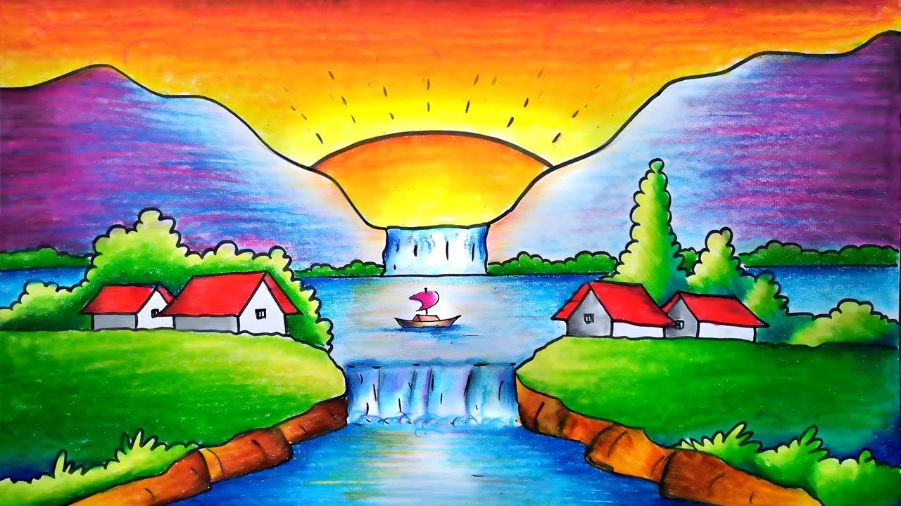 Easy Scenery Drawing for Kids-Step by Step - YouTube