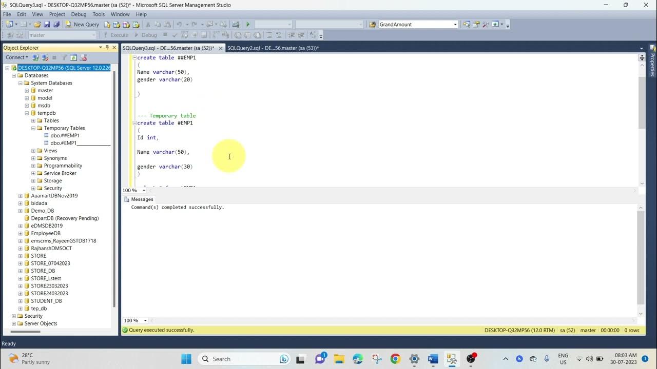 GLOBAL TEMPORARY TABLE IN SQL SER TABLE IN SQL SERVER YouTube