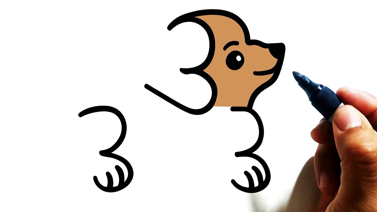 “333 से कुत्ता बनाना सीखें | Easy Dog Drawing for Beginners | Simple Drawing Trick 🐶✏️