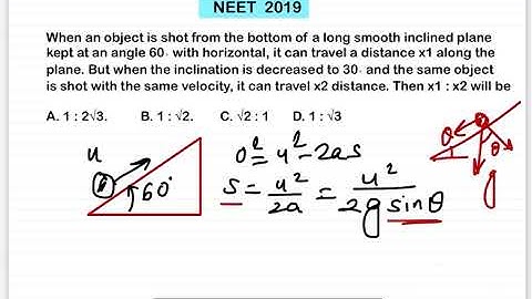 NEET 2019:When an object is shot from the bottom of a long smooth inclined planekept at an angle 60∘