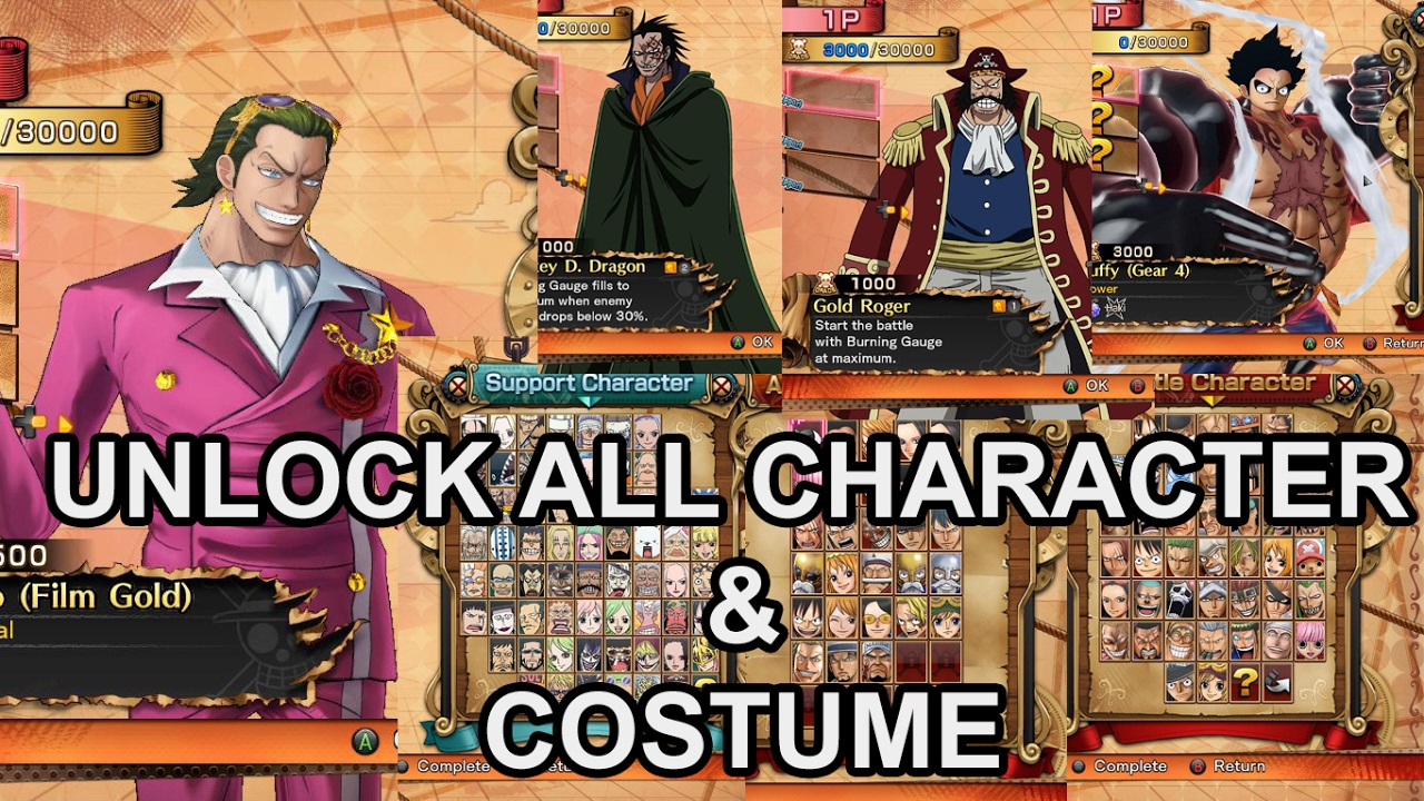 ONE PIECE BURNING BLOOD (GOLD EDITION) - TODOS OS PERSONAGENS + DLC/ALL  CHARACTERS + DLC 