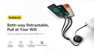 Baseus Bright Mirror 2 Series Retractable 3 in 1 Fast Charging Data Cable Type C to M+L+C 100W