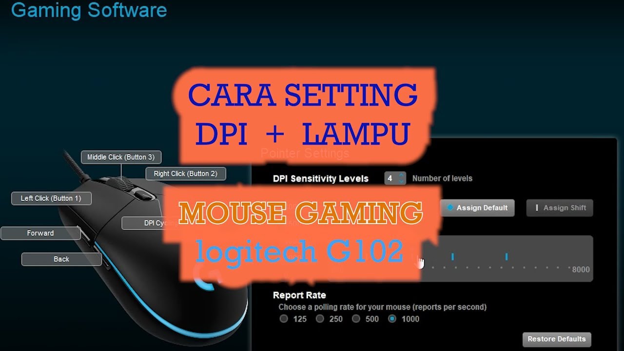 Cara setting DPI + LAMPU MOUSE GAMING logitech G102 - YouTube