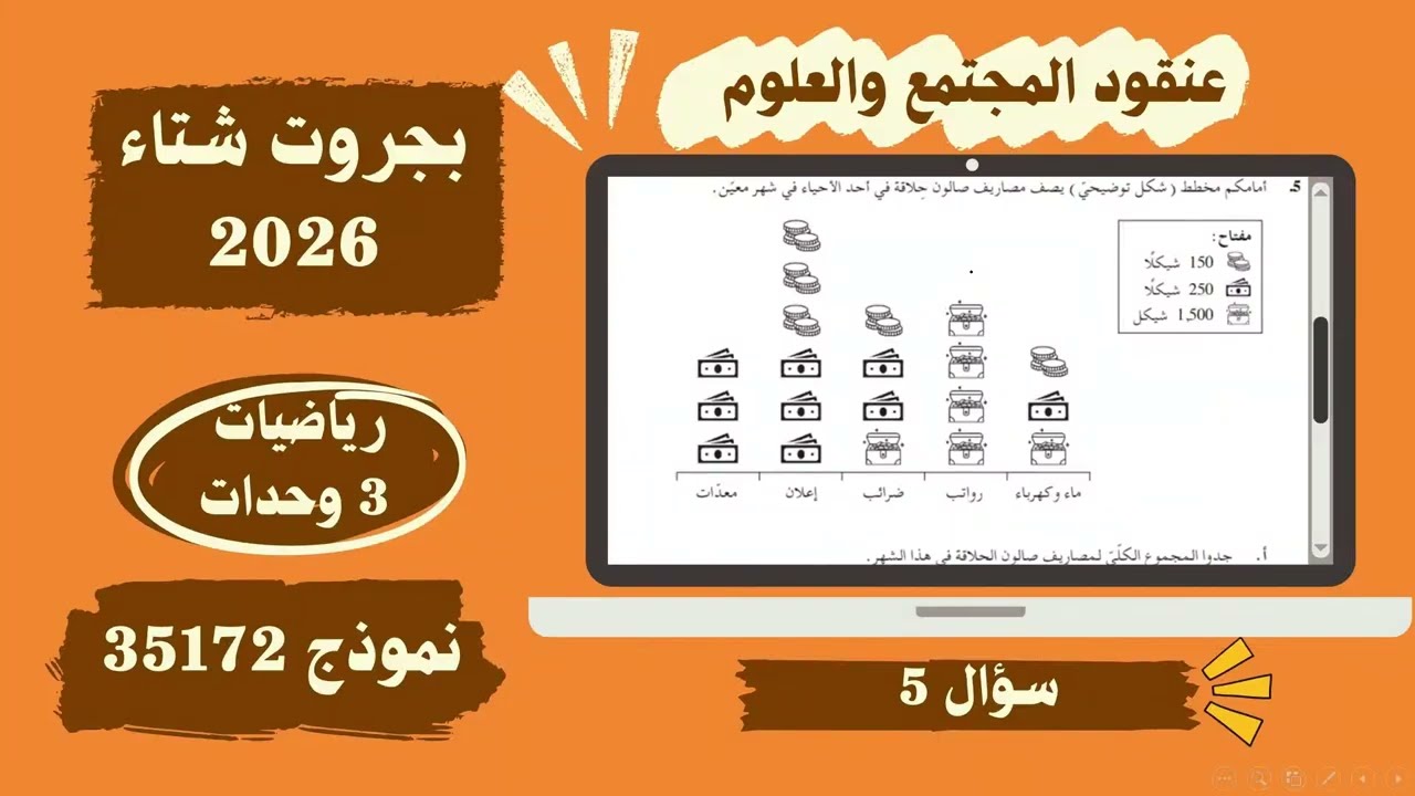 سؤال 5 نموذج 172 رياضيات 4 وحدات موعد شتاء 2026
