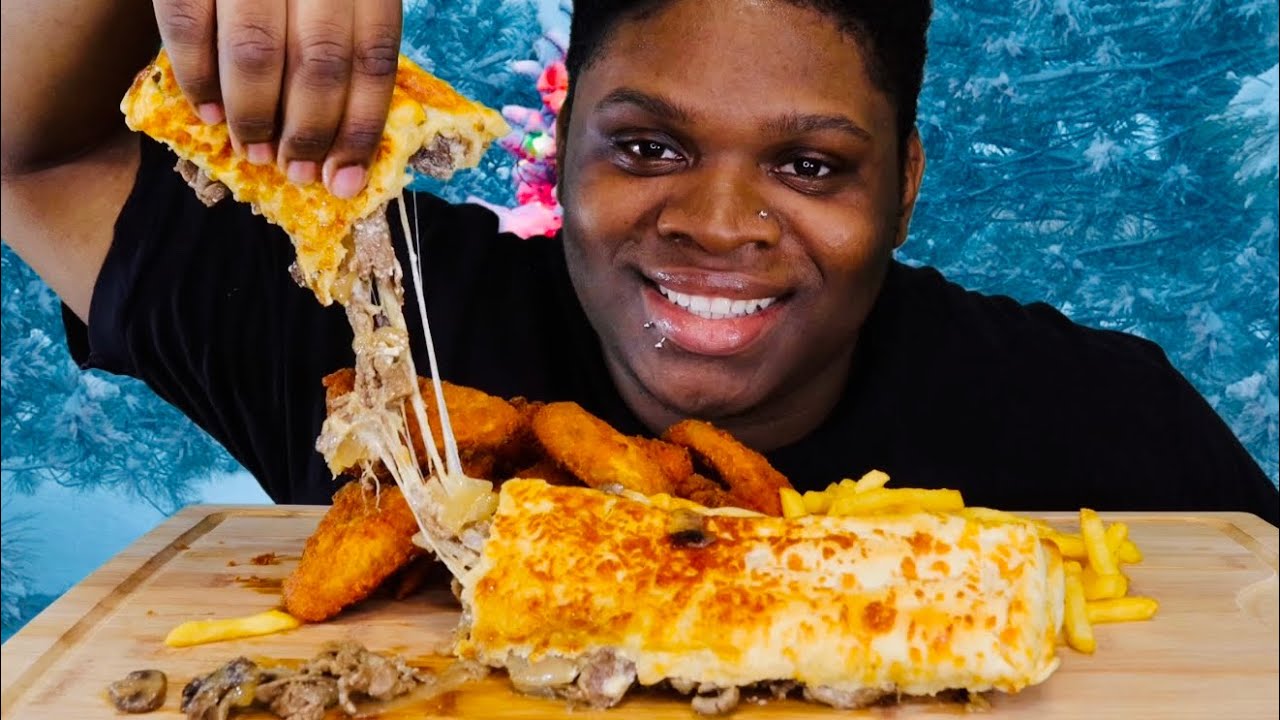 PHILLY CHEESESTEAK FRIED CHICKEN WINGS AND FRIES MUKBANG CALIENTAY