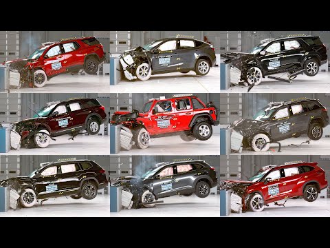 CAR CRASH TEST COMPILATION 10 Midsize SUV - Highlander, Traverse, Cherokee, Model Y, Explorer...