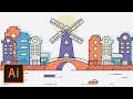 Illustrator Tutorial - Windmill City Landscape Flat Design (Illustrator Flat Design Tutorial)