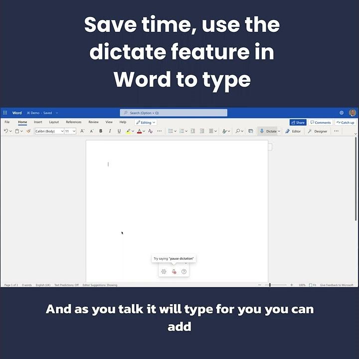 Save time use the dictate feature in word to type youtube
