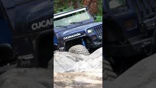 Jeep YJ walks through the Soup Bowl on the Rubicon Trail