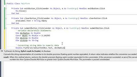 Visual Basic - Named Constants, TryParse method, Convert method