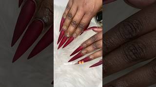 Dark Red Nails 💅🏾 #mattenails #rednails #stilettonails #cateyenails #cutenaildesigns #nailinspo