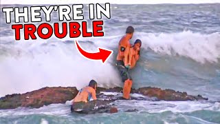 Swimmer Slammed Into Rocks In Heart-Stopping Rescue