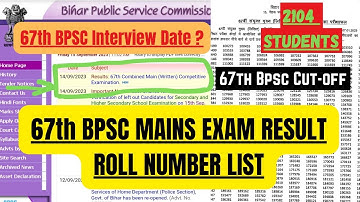 67th Bpsc Mains Exam Result List 2023 | Interview Date & 67th Bpsc Cut-off | 2104 Students Selection
