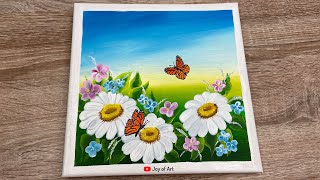 Daisy Flower and Butterfly Easy Acrylic Painting for Beginners | Joy of Art #26