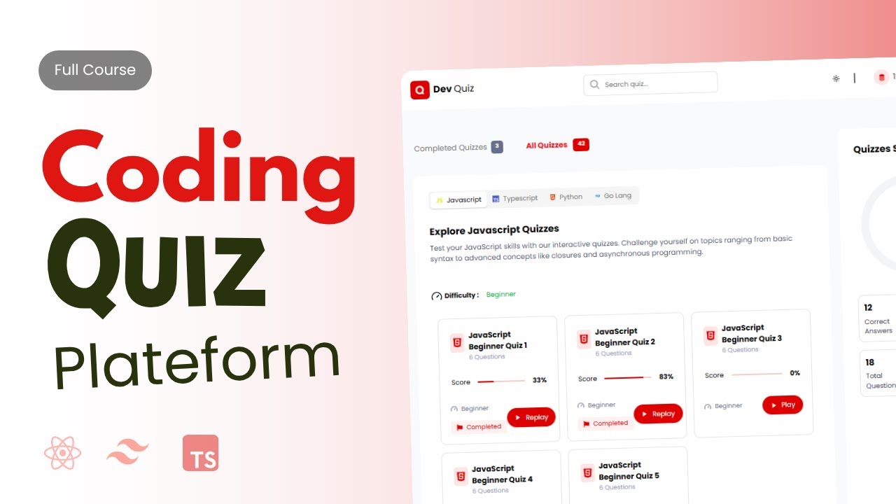 Build a Coding Quiz Plateform Using React, Typescript, and Tailwind Css - Full Project