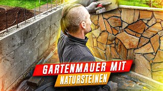 Gartenmauer selber bauen und mit Natursteinen verkleiden, Schalungssteine, Polygonalplatten