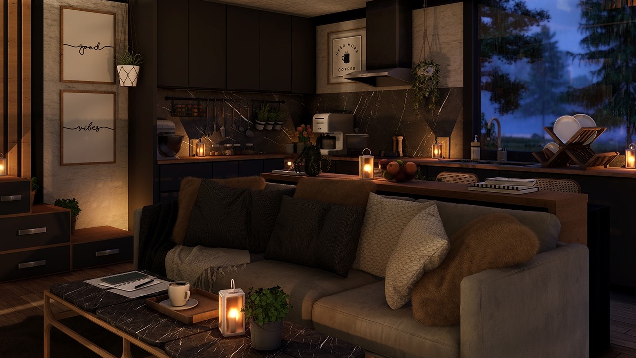 Cinematic Tiny House Ambience | Rain and Thunder Sounds, Crackling ...