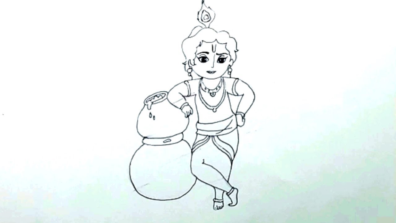 How To Draw Lord Krishna Easy Step By Step - Krishna Drawing Easy For ...