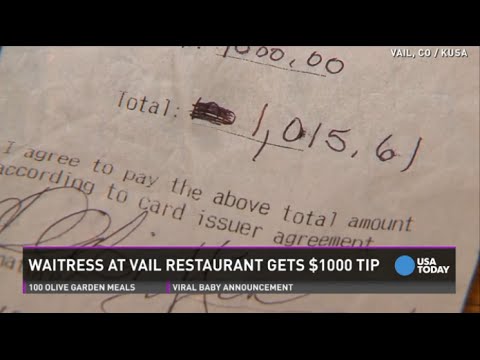 Waitress gets $1000 tip with 'you rock' note