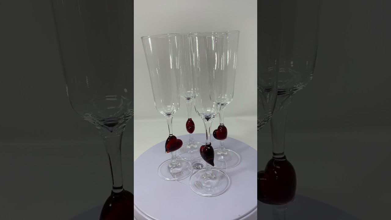 Murano Glass Hearts Stemware Flutes