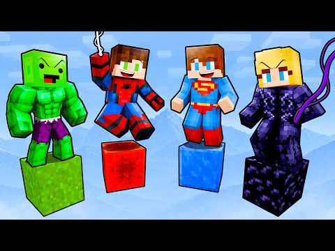 HULK vs SPIDERMAN vs SUPERMAN vs VENOM ON ONE SUPERHERO BLOCK in Minecraft!