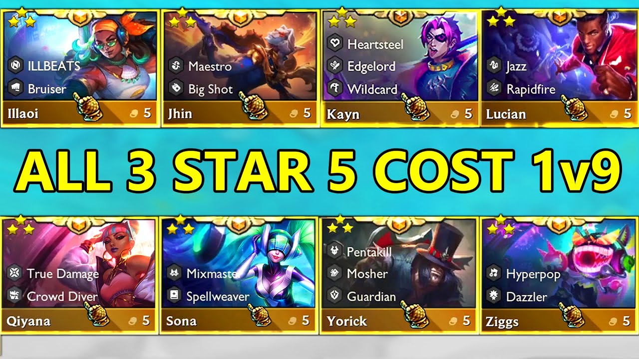 S10 ALL 5-Cost Units 3 Star 1v9! ⭐⭐⭐