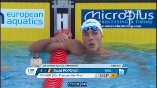 AUUUUR pentru David Popovici în proba de 200 m liber, la CE Roma 2022